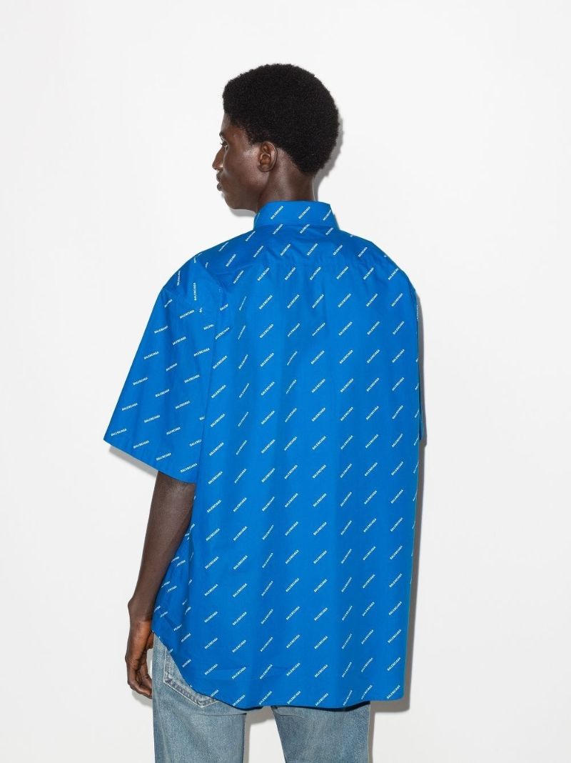 Blue Logo Print Cotton Shirt