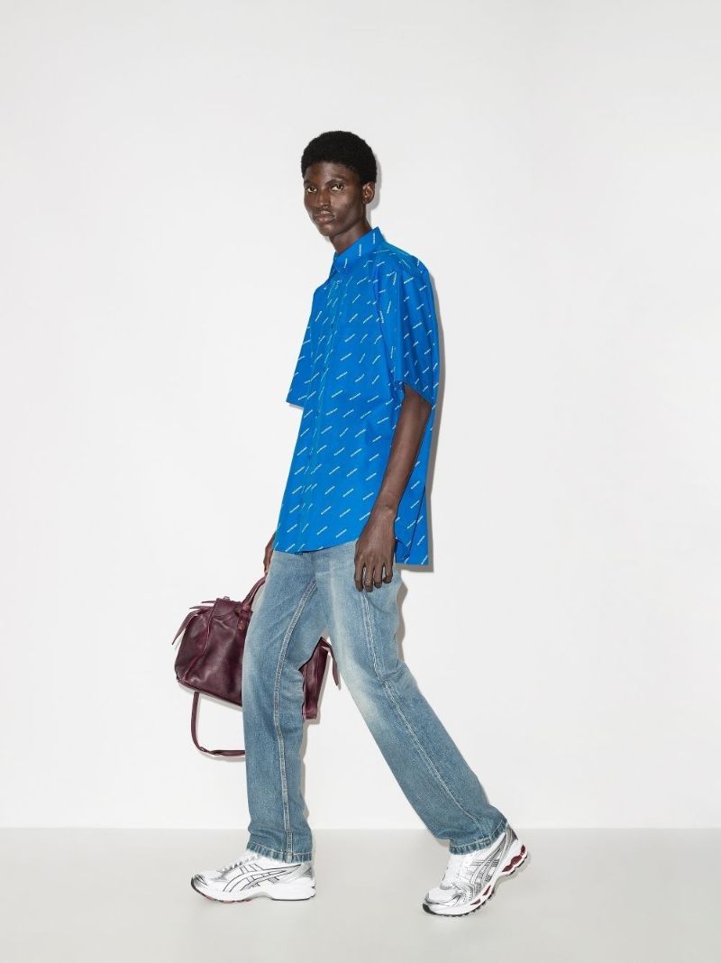 Blue Logo Print Cotton Shirt