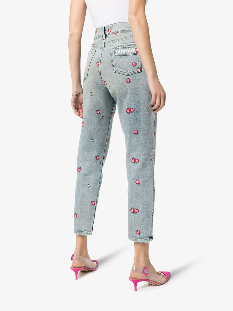 Embroidered Floral Cropped Jeans