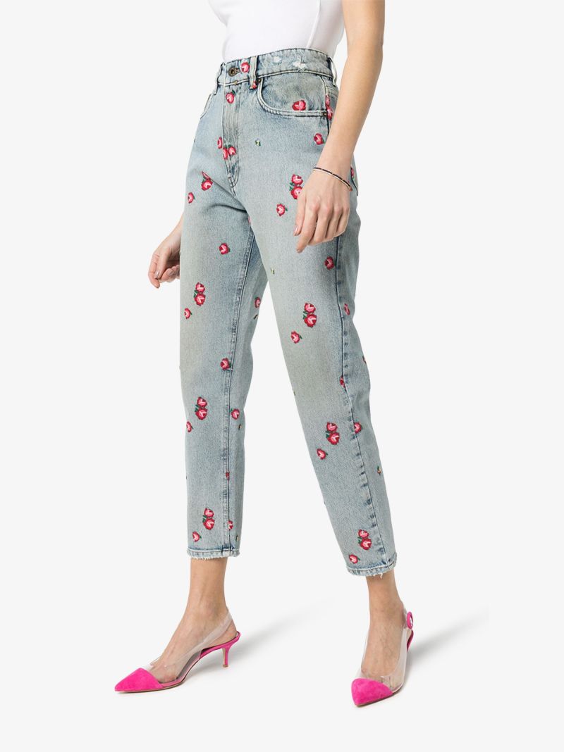 Embroidered Floral Cropped Jeans