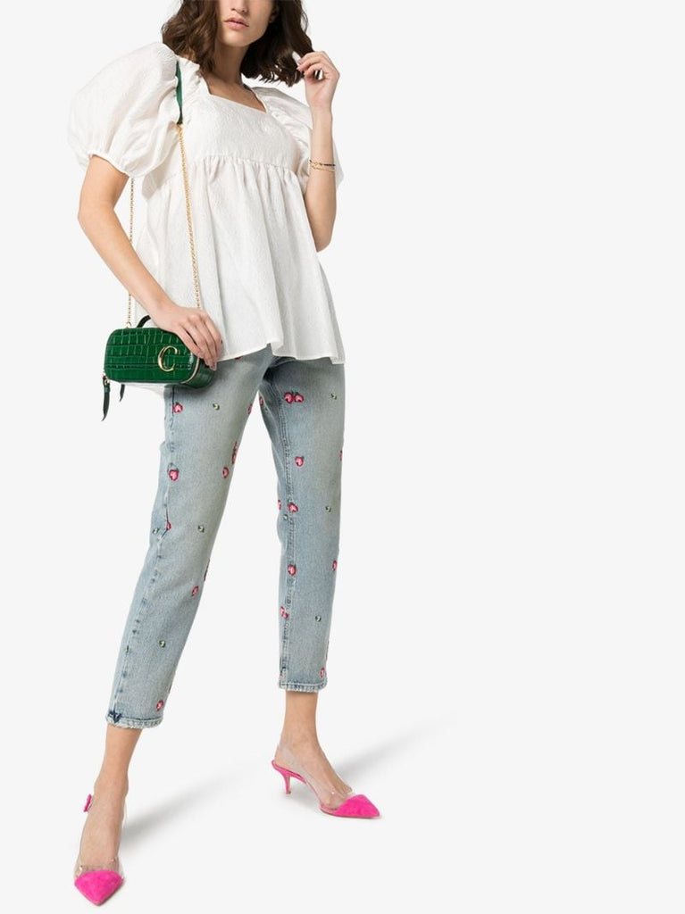 Embroidered Floral Cropped Jeans