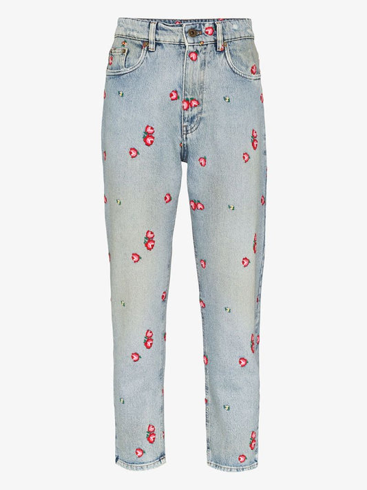 Embroidered Floral Cropped Jeans