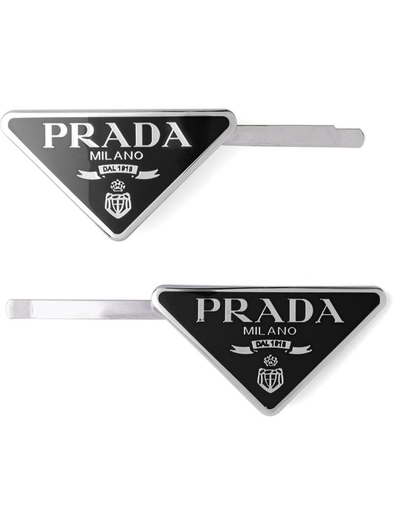 Silver Tone Logo Triangle Hair Slides