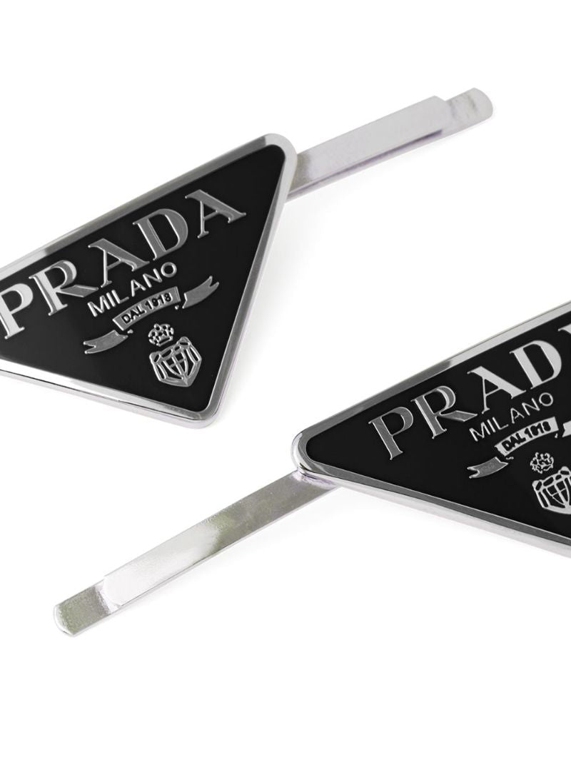 Silver Tone Logo Triangle Hair Slides