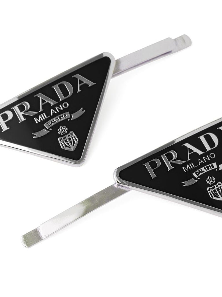 Silver Tone Logo Triangle Hair Slides
