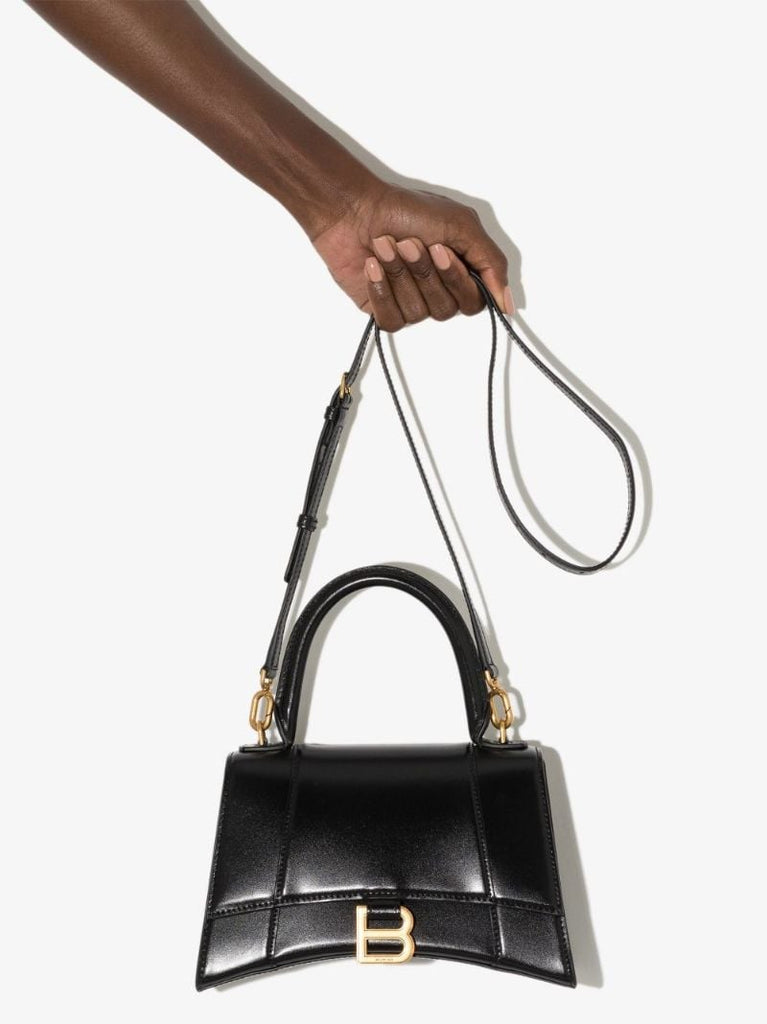 Black Hourglass Small Leather Top Handle Bag