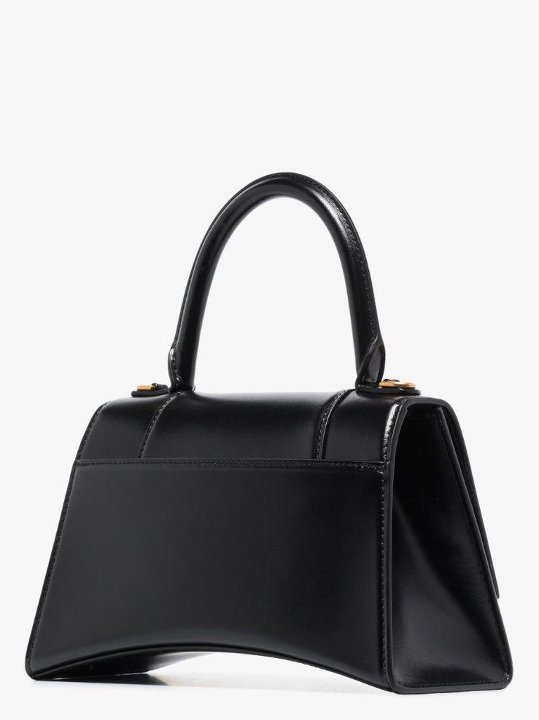 Black Hourglass Small Leather Top Handle Bag