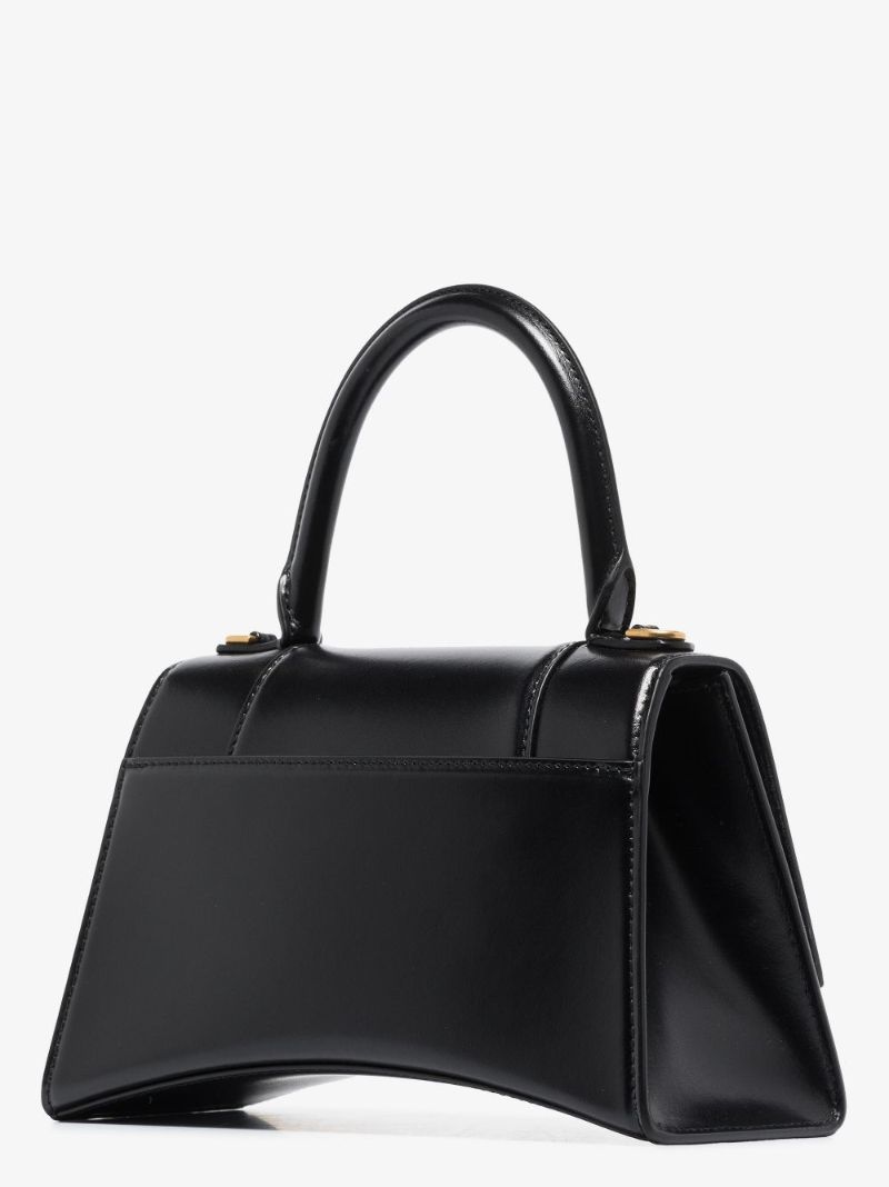 Black Hourglass Small Leather Top Handle Bag