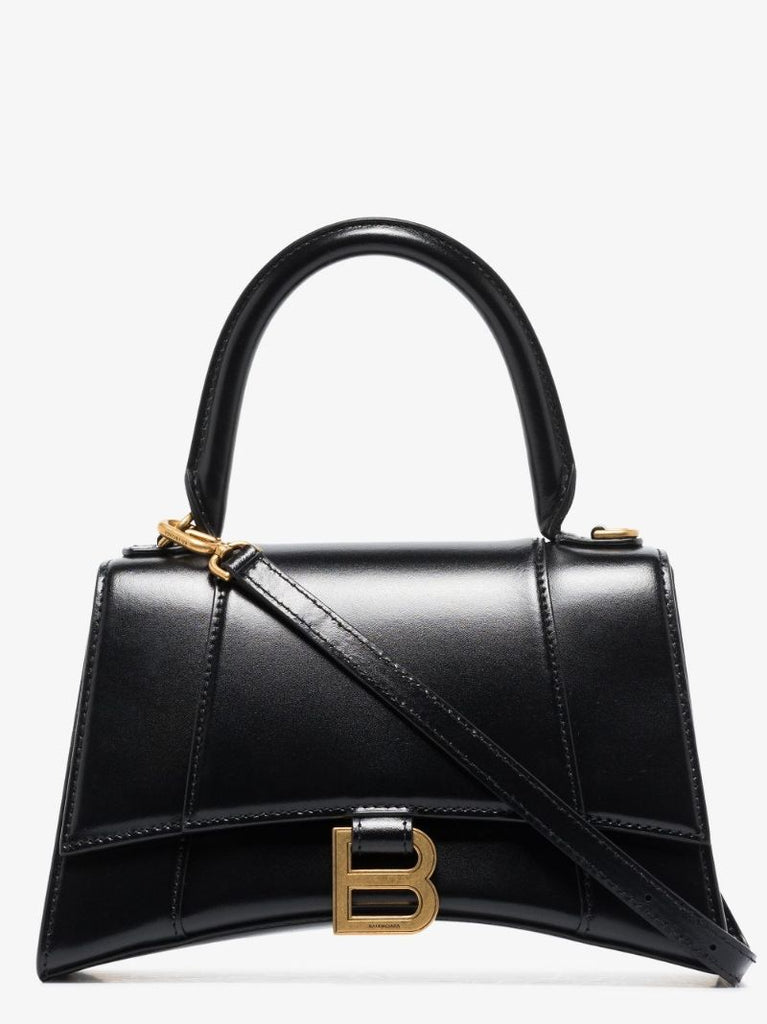 Black Hourglass Small Leather Top Handle Bag