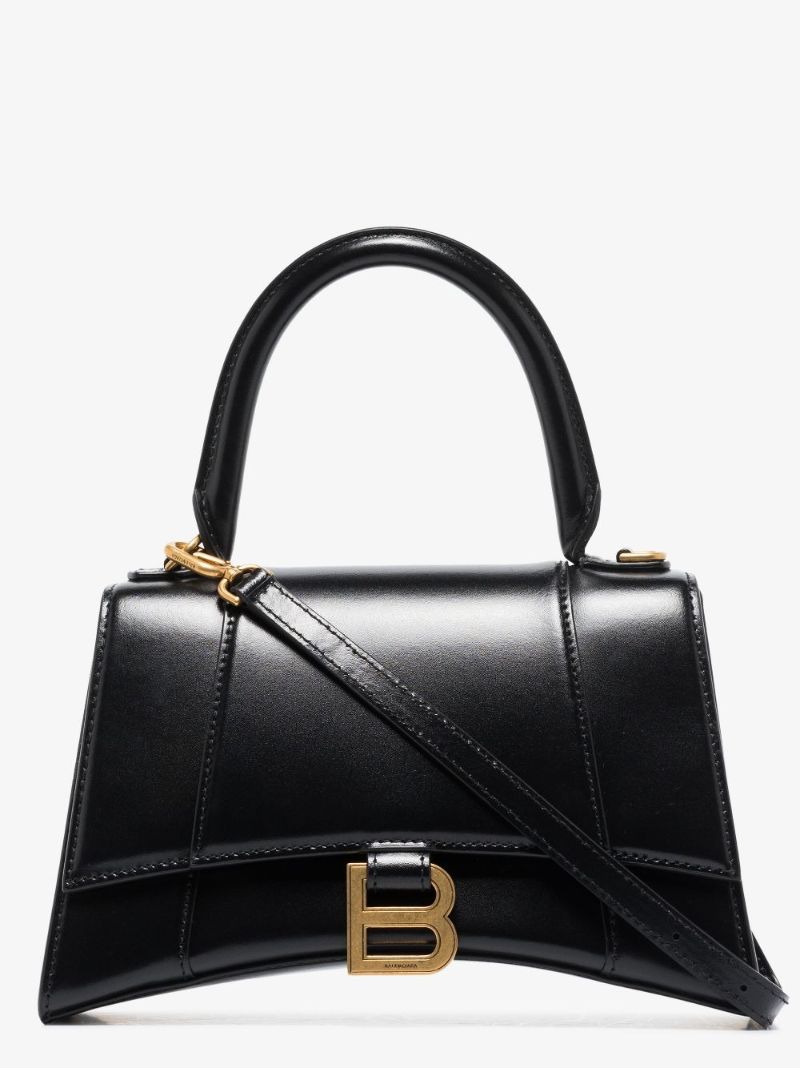 Black Hourglass Small Leather Top Handle Bag