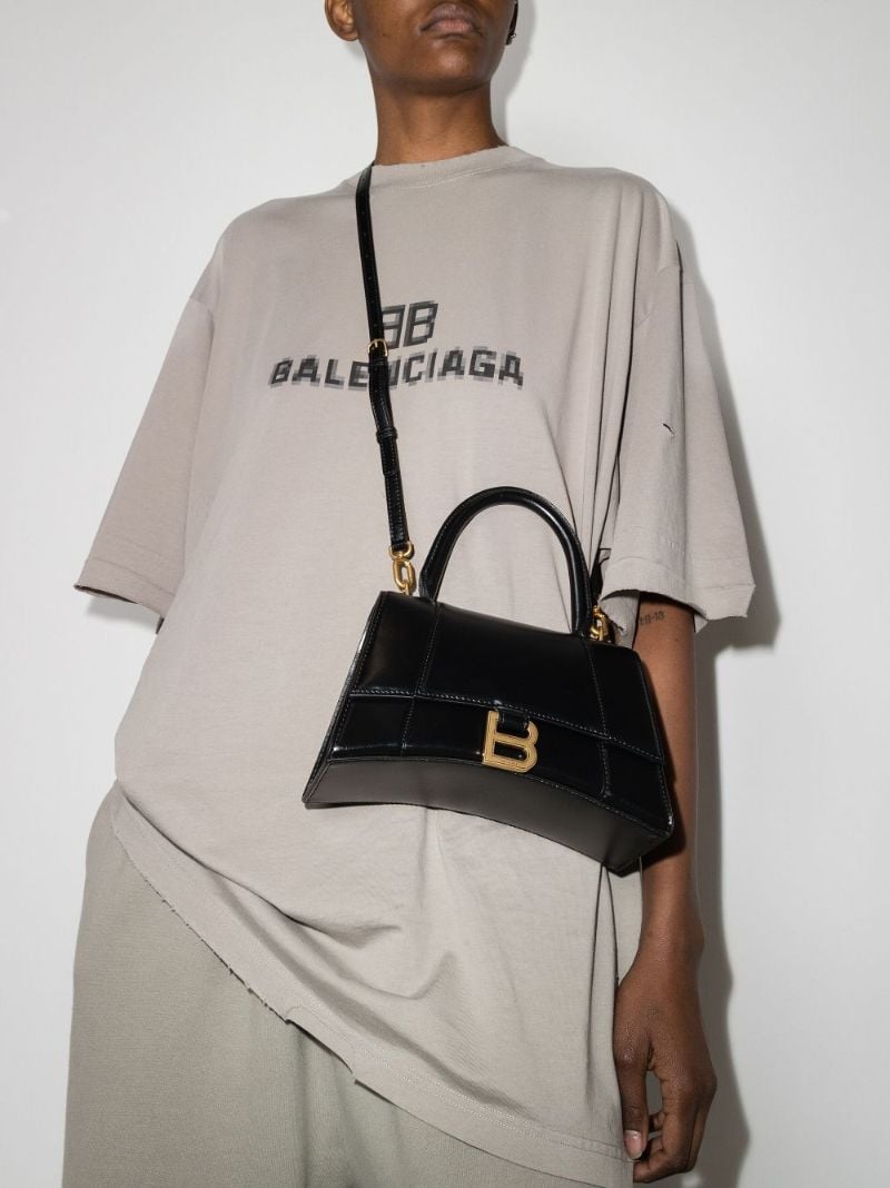 Black Hourglass Small Leather Top Handle Bag