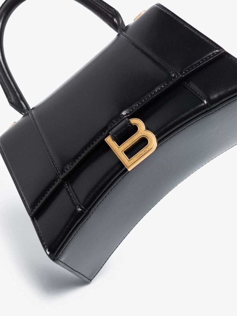 Black Hourglass Small Leather Top Handle Bag