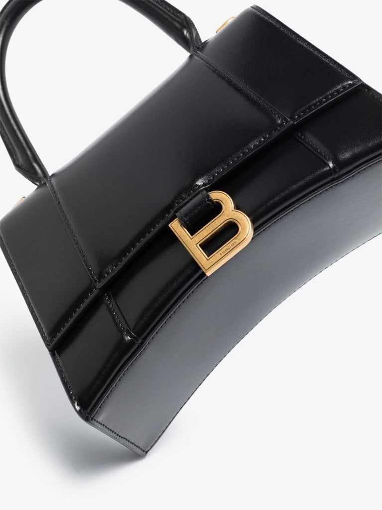 Black Hourglass Small Leather Top Handle Bag