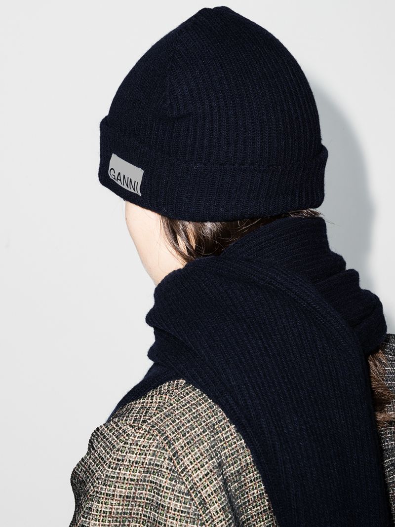 Blue Ribbed Beanie Hat