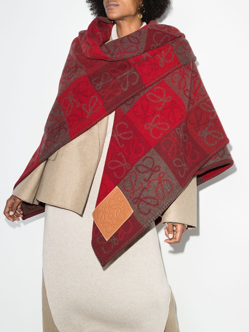 Red Anagram Jacquard Wool Scarf