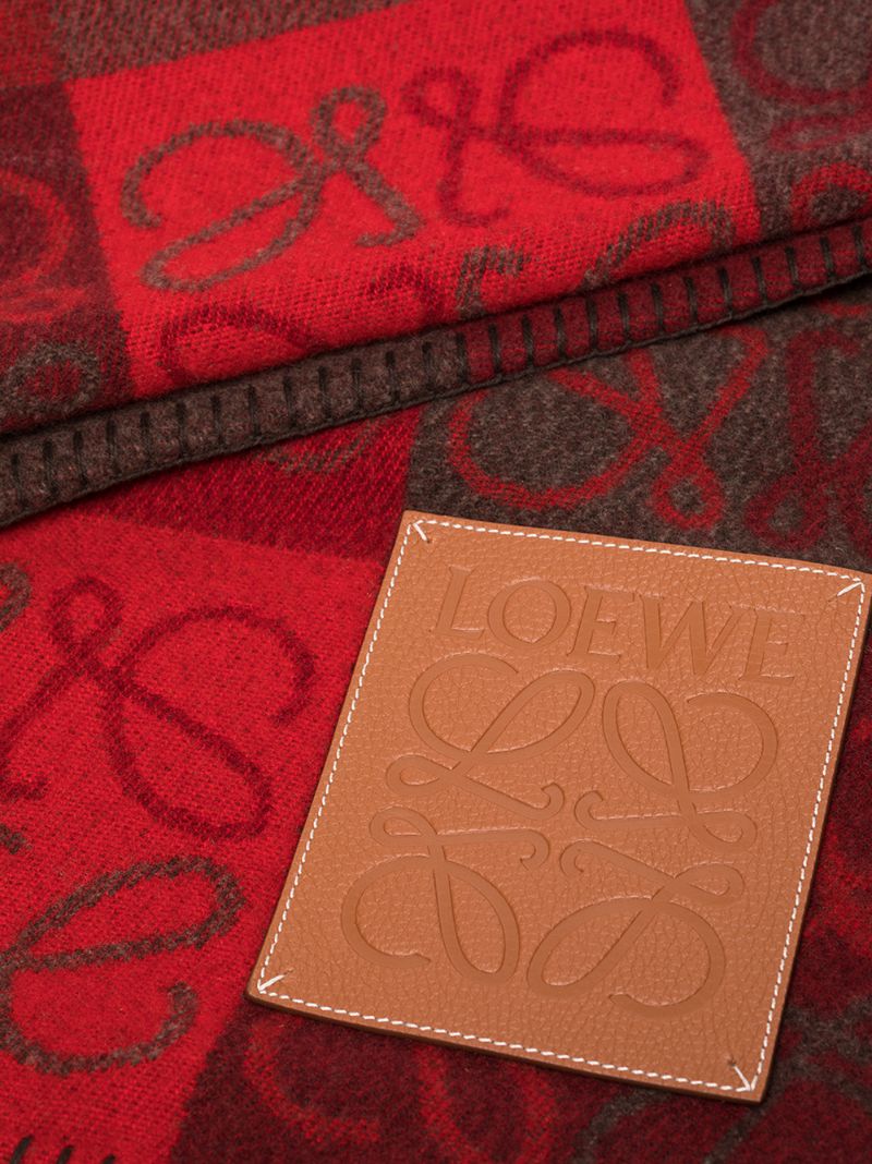 Red Anagram Jacquard Wool Scarf