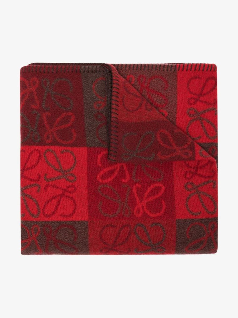 Red Anagram Jacquard Wool Scarf
