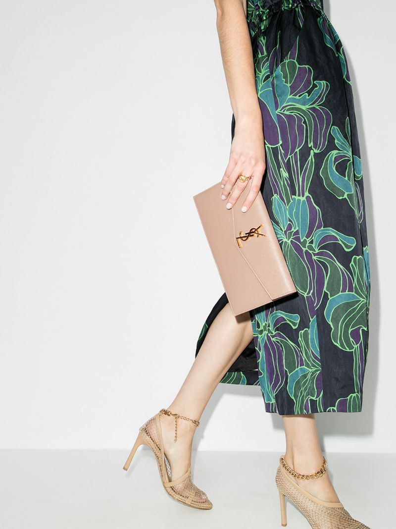 Beige Uptown Leather Envelope Clutch Bag