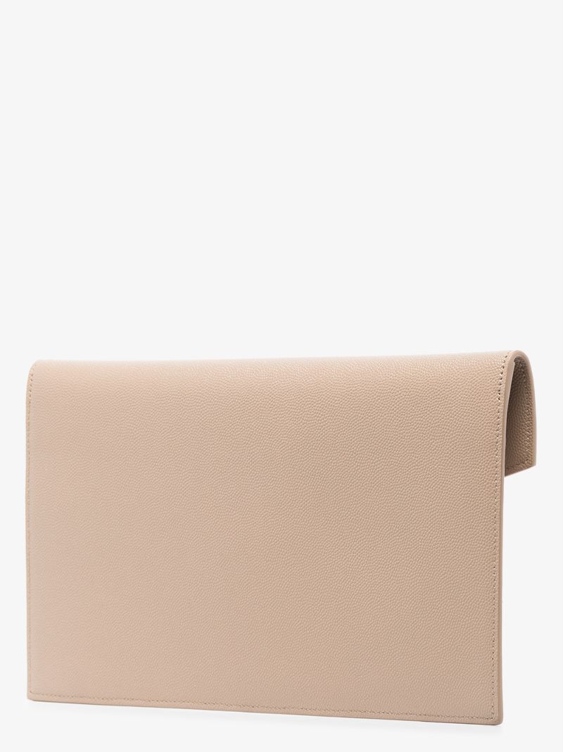 Beige Uptown Leather Envelope Clutch Bag