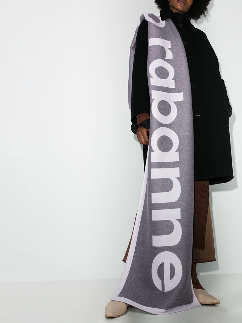 Grey Logo Knit Wool Scarf