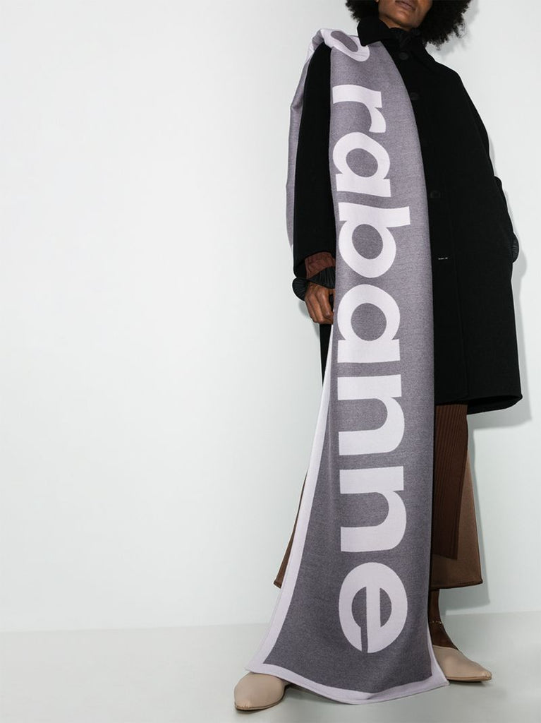 Grey Logo Knit Wool Scarf
