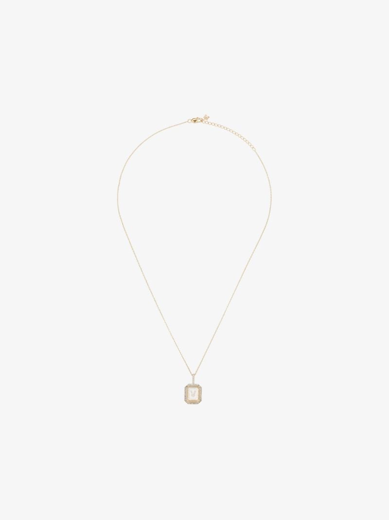 14k Yellow Gold V Initial Diamond Necklace
