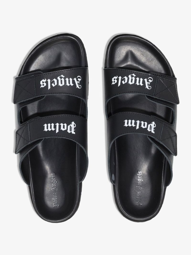 Black Logo Leather Sandals