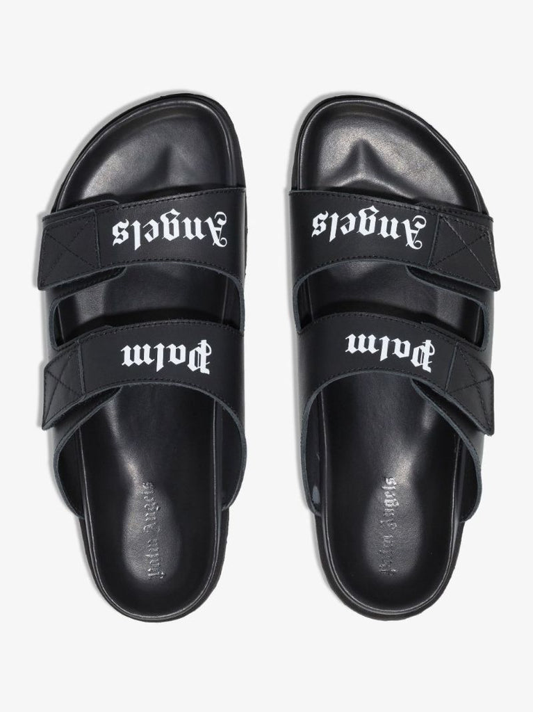 Black Logo Leather Sandals