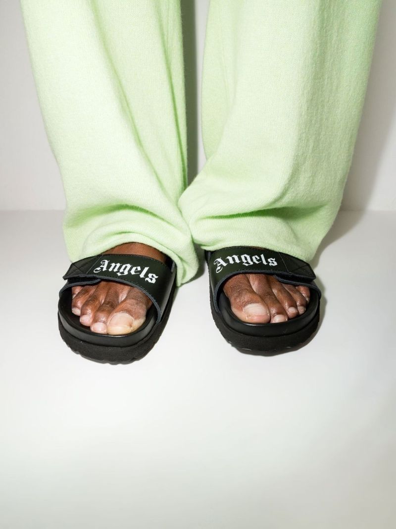 Black Logo Leather Sandals