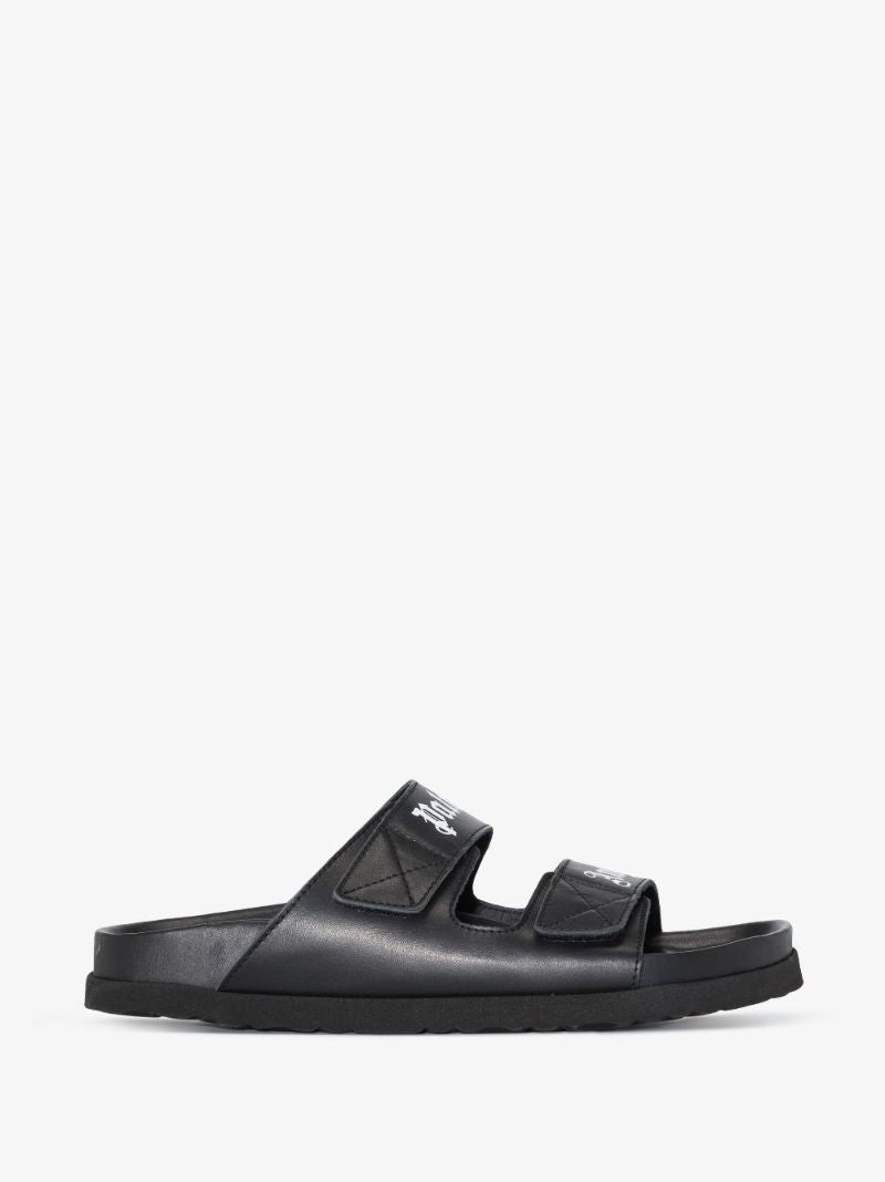 Black Logo Leather Sandals