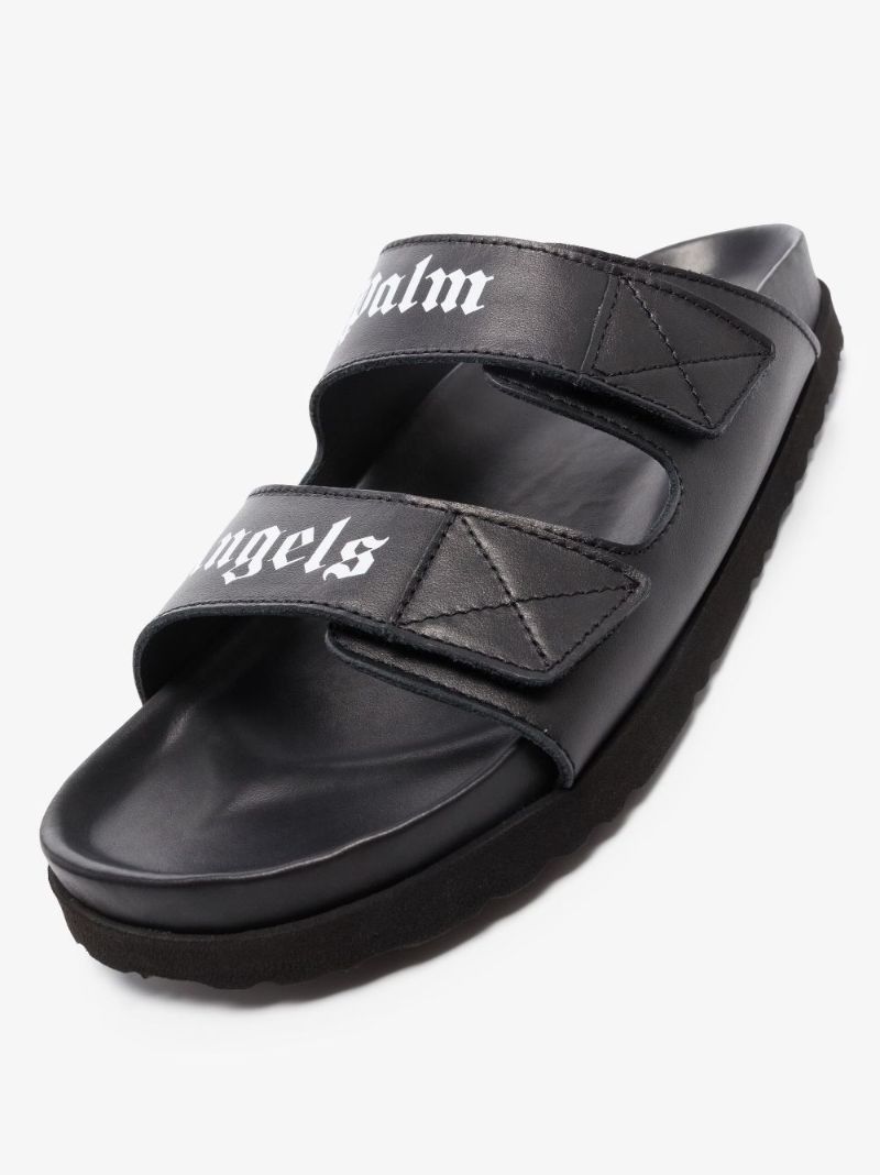 Black Logo Leather Sandals
