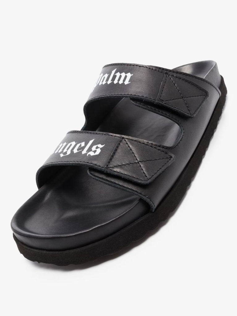 Black Logo Leather Sandals