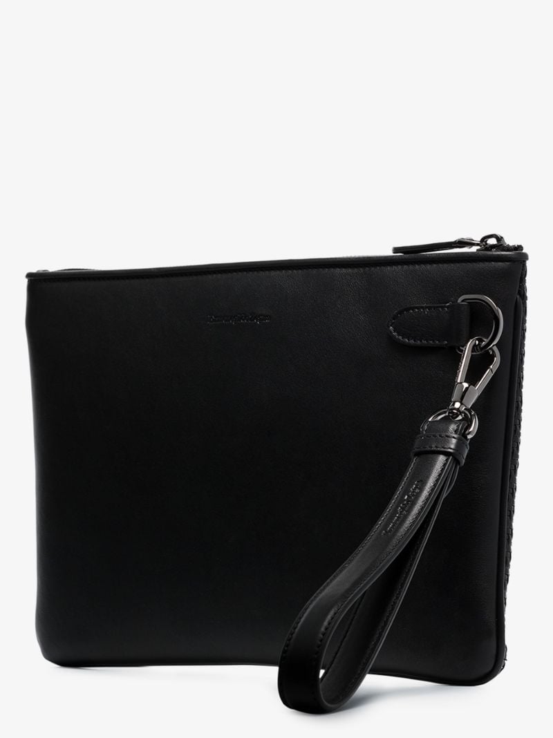 Black Woven Leather Pouch