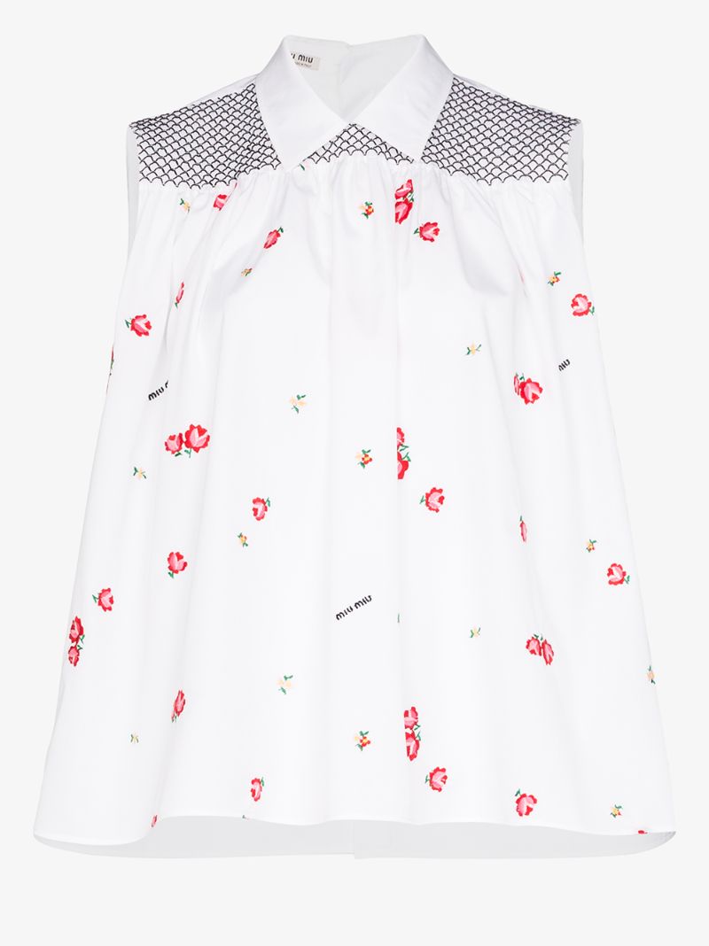 Floral Embroidered Sleeveless Shirt