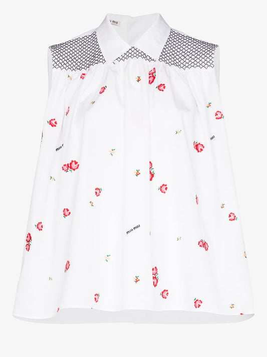 Floral Embroidered Sleeveless Shirt