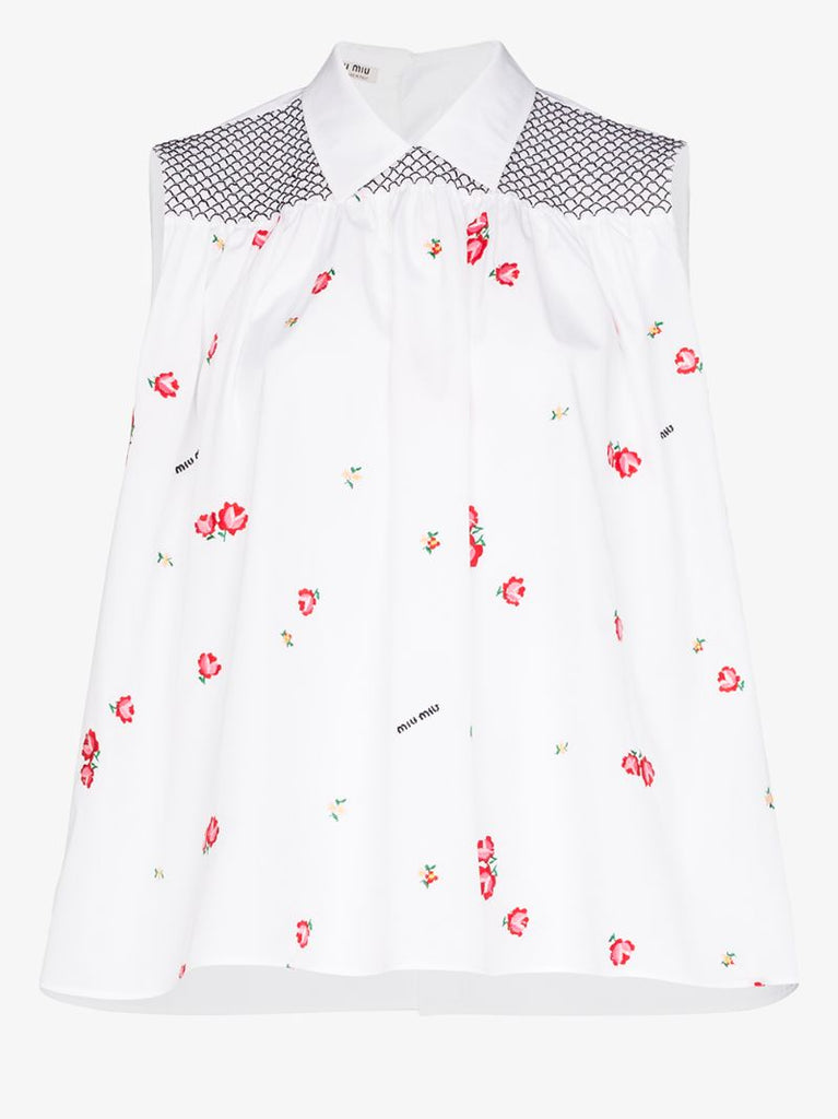 Floral Embroidered Sleeveless Shirt