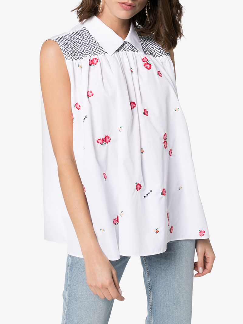 Floral Embroidered Sleeveless Shirt
