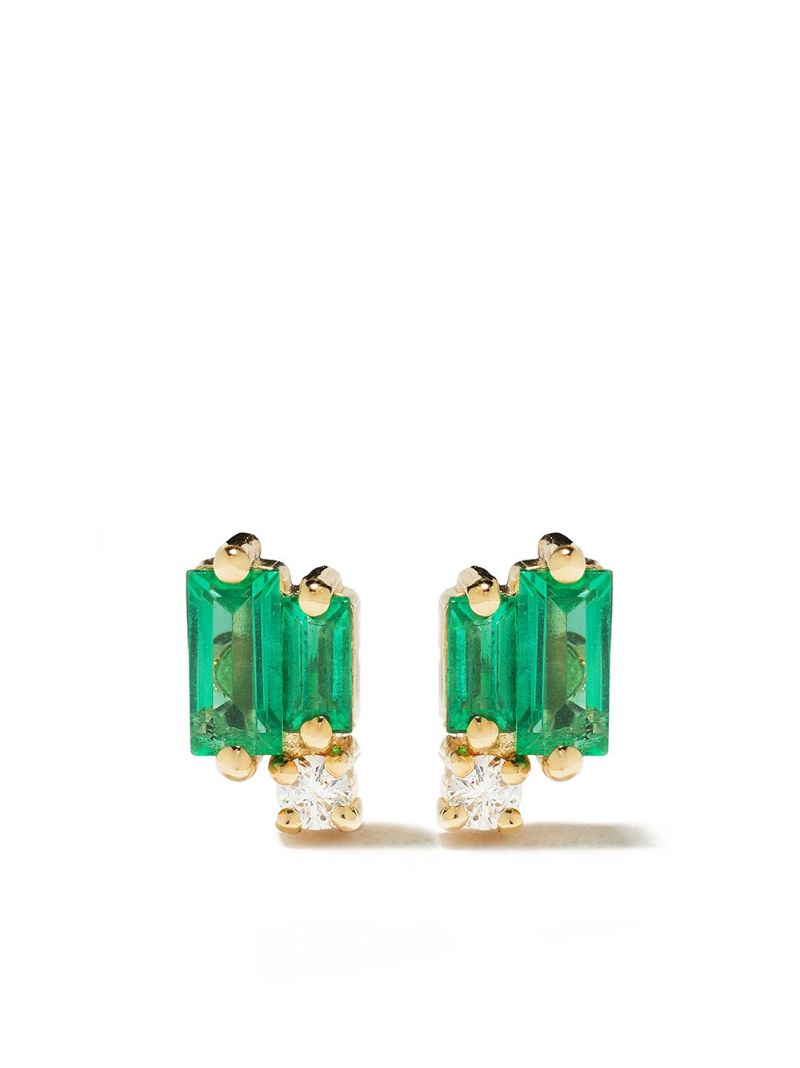 18k Yellow Gold Bold Burst Emerald and Diamond Earrings