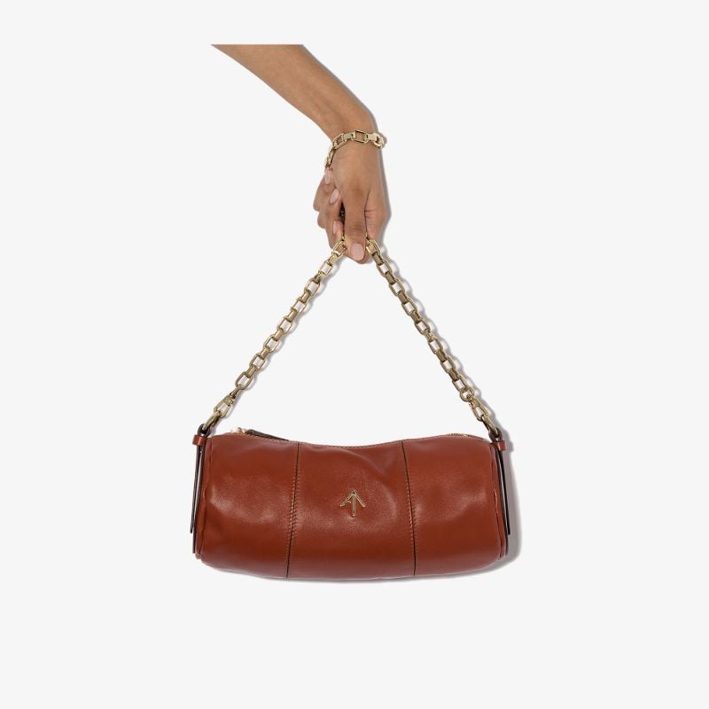 Brown Cylinder Calf Leather Shoulder Bag