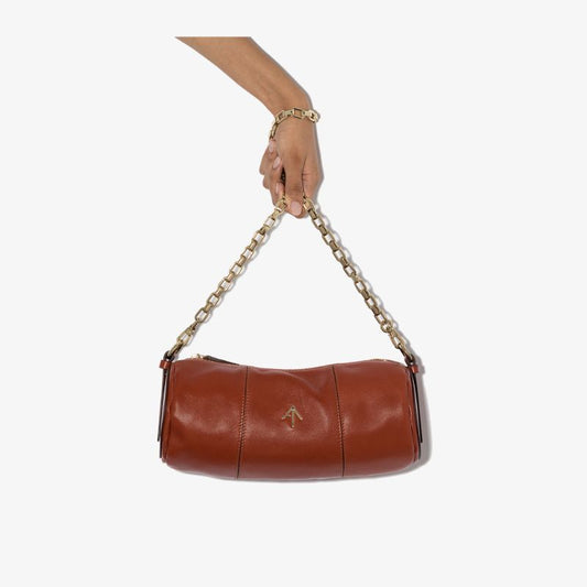 Brown Cylinder Calf Leather Shoulder Bag