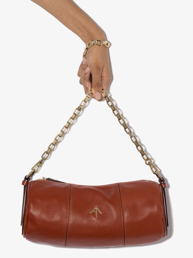 Brown Cylinder Calf Leather Shoulder Bag