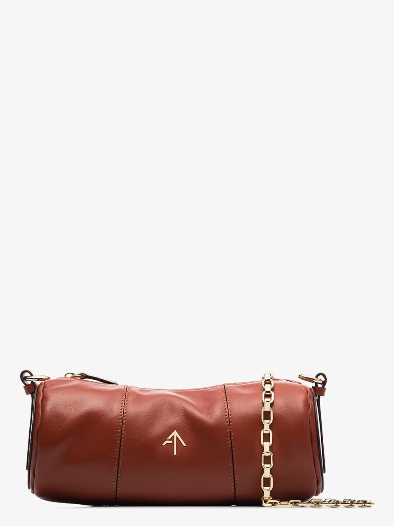 Brown Cylinder Calf Leather Shoulder Bag