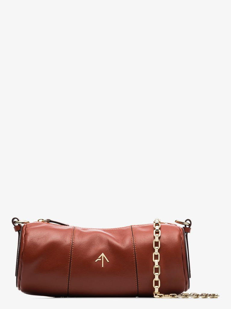 Brown Cylinder Calf Leather Shoulder Bag
