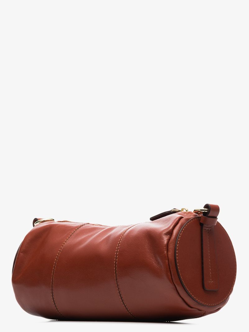 Brown Cylinder Calf Leather Shoulder Bag