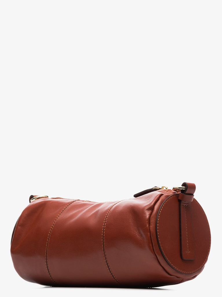 Brown Cylinder Calf Leather Shoulder Bag