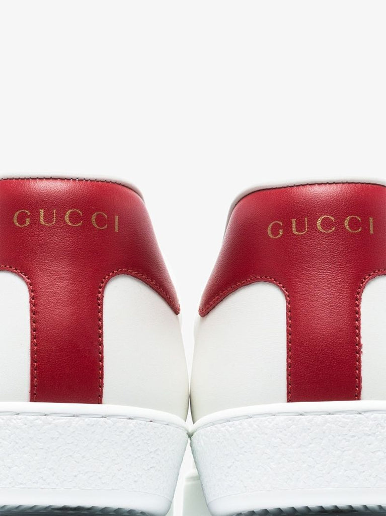 White and Red Ace Orgasmique Print Leather Sneakers