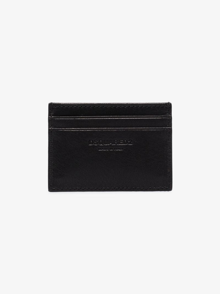 Black Icon Print Leather Card Holder