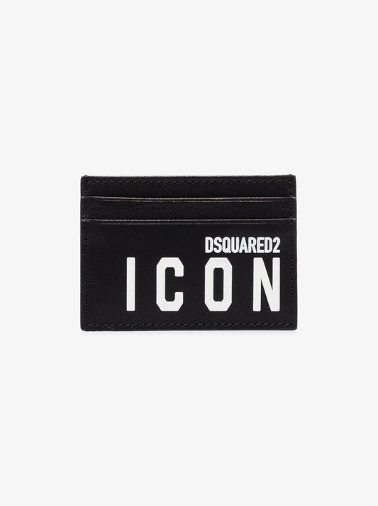 Black Icon Print Leather Card Holder