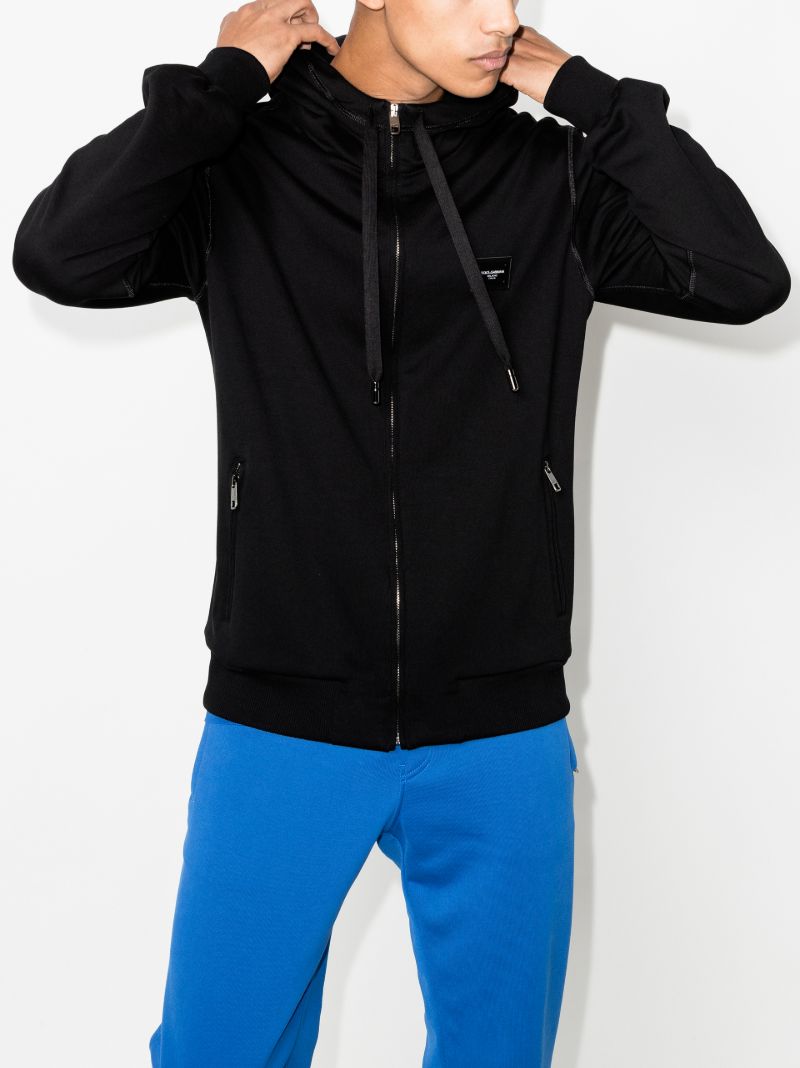 Black Logo Patch Zip-through Hoodie