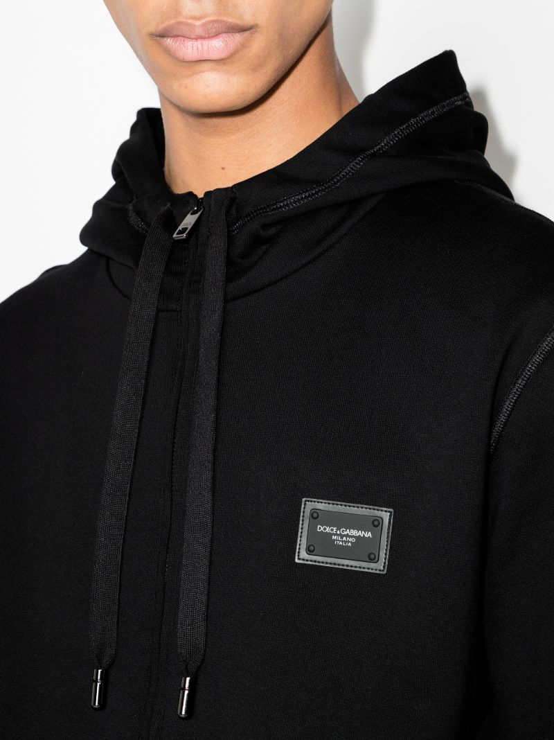 Black Logo Patch Zip-through Hoodie